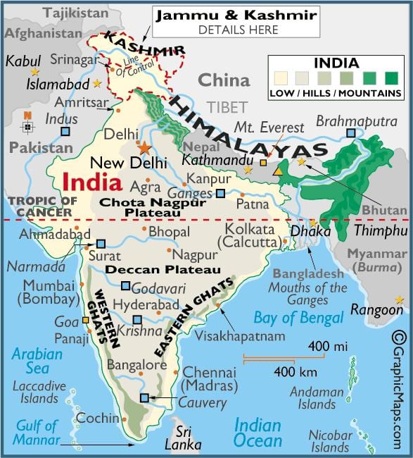 mapa góry w Indiach