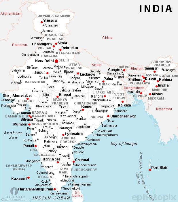 Mapa Indii z miastami