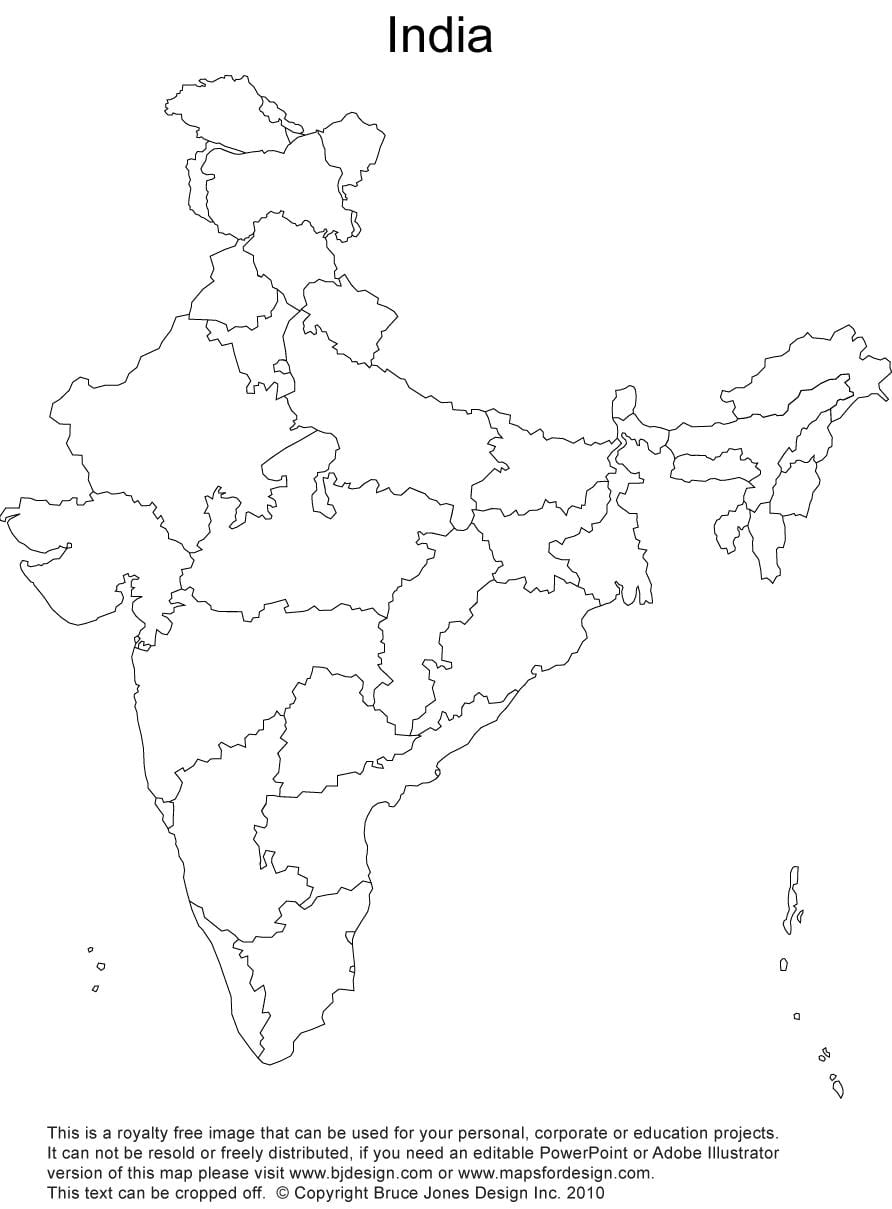 W indiach polityczna mapa konturowa