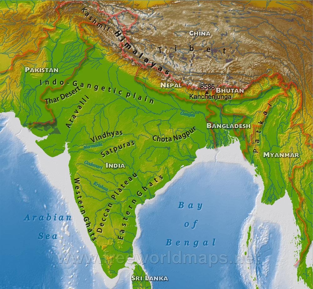 Indie mapa geograficzna
