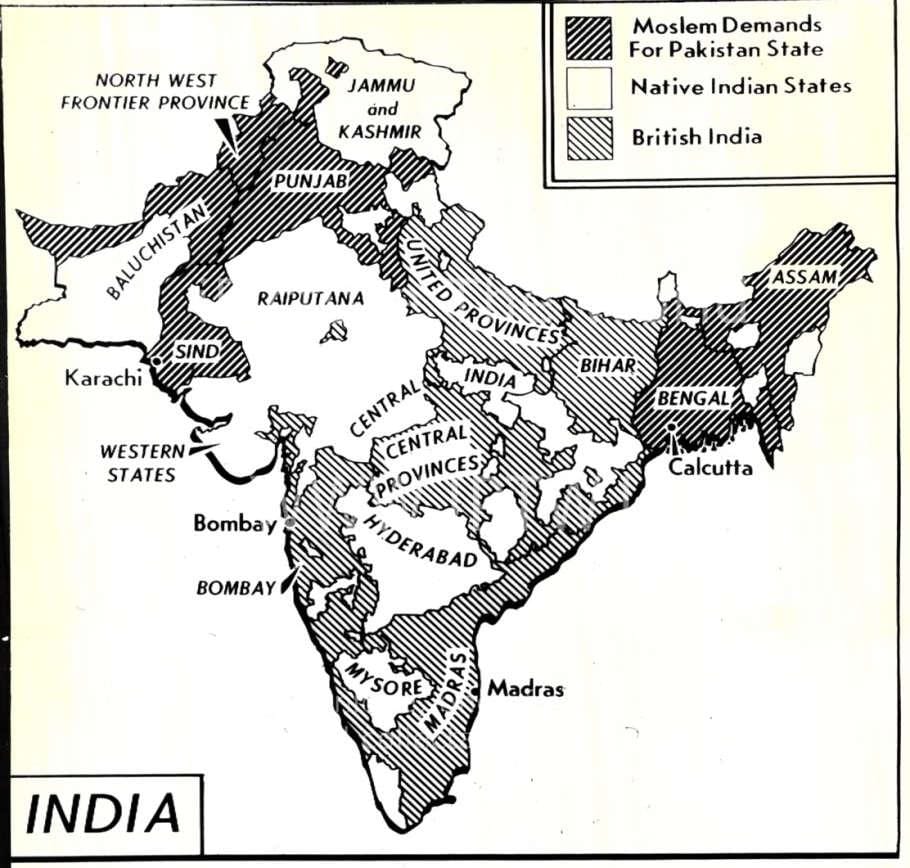 mapa Indii po 1947
