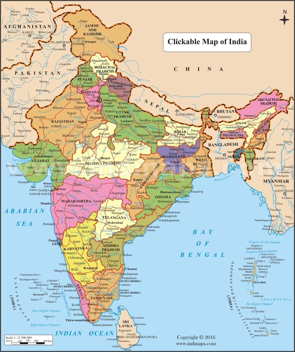 Mapa Indii ze Stanami i miastami