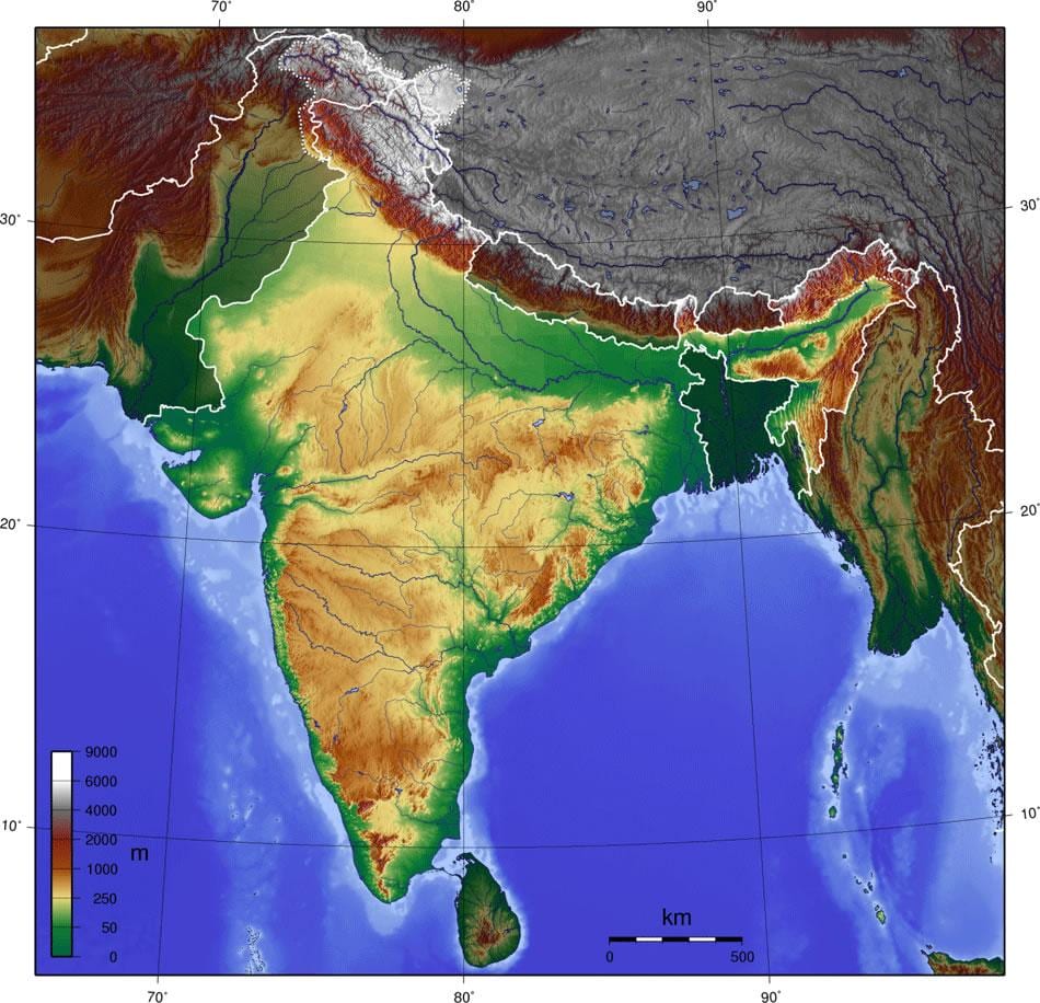 Mapa Indii, topograficzna