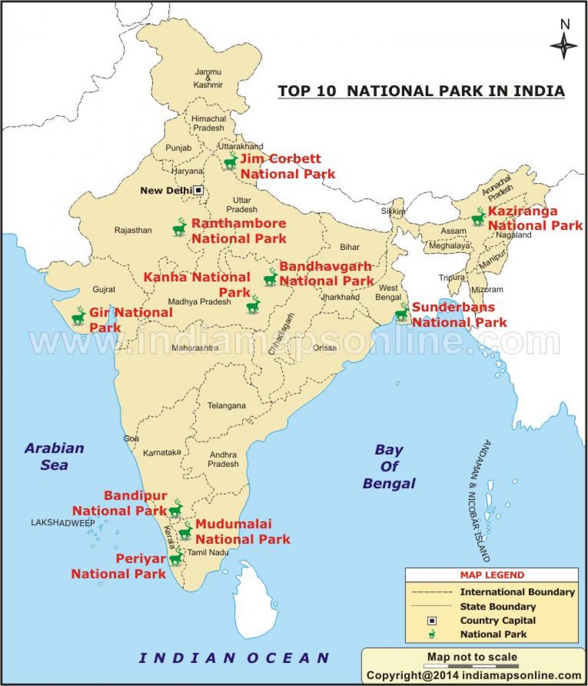 mapa parków narodowych w Indiach