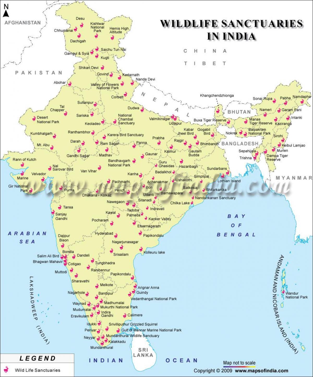 mapa Indii rezerwaty przyrody