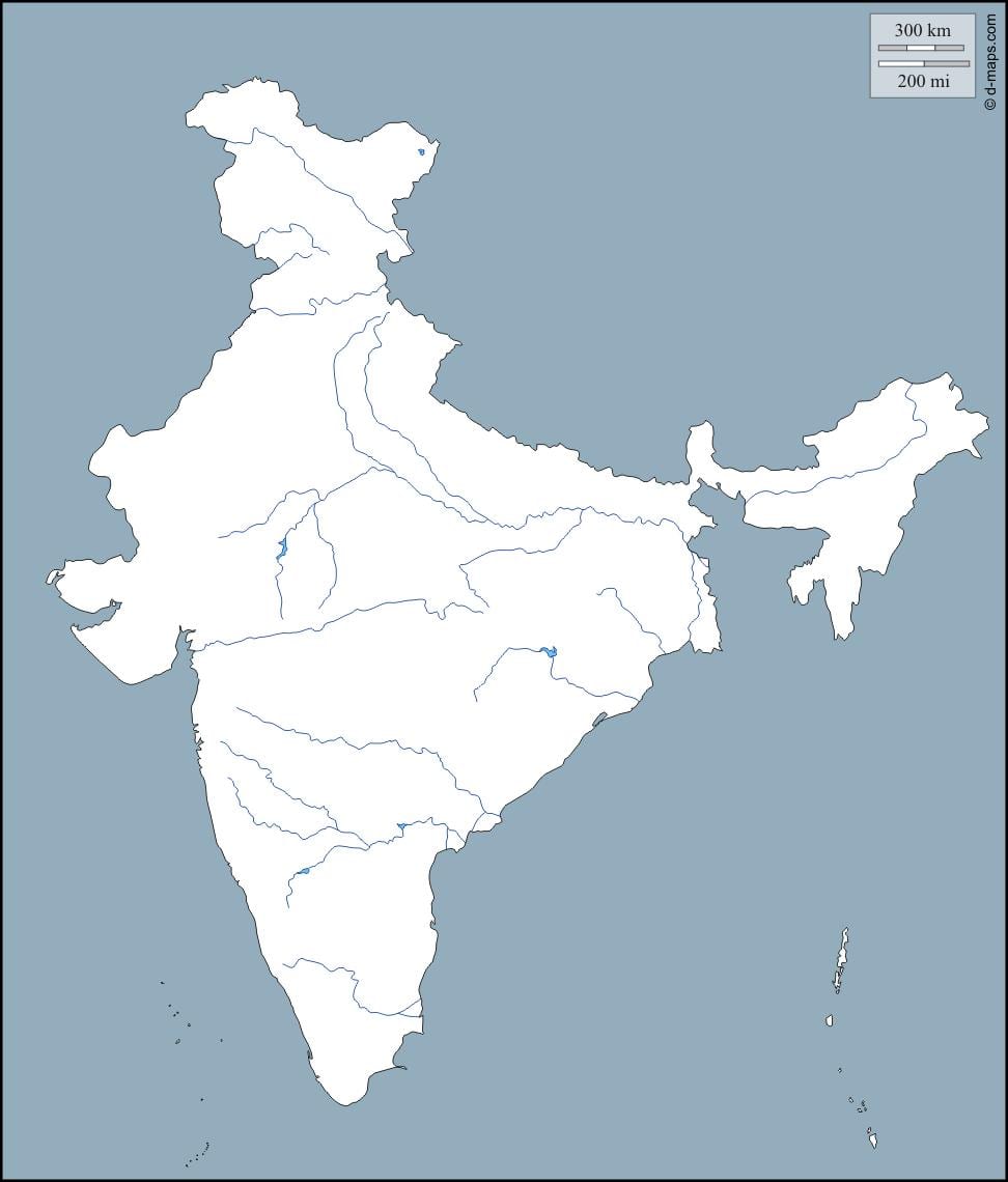 Rzeki Indii mapa konturowa