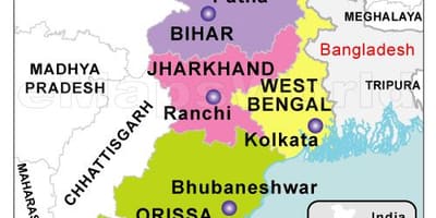 Mapa Wschodnich Indiach
