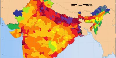 Mapa gęstości zaludnienia w Indiach