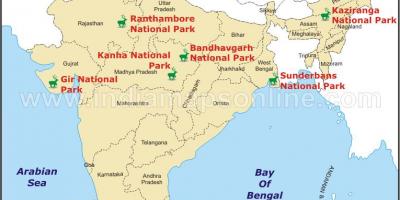Mapa parków narodowych w Indiach