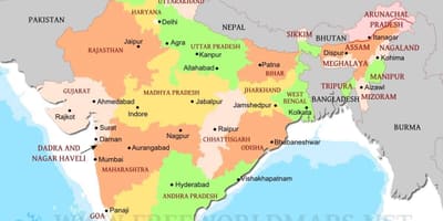 Polityczna mapa Północnych Indiach