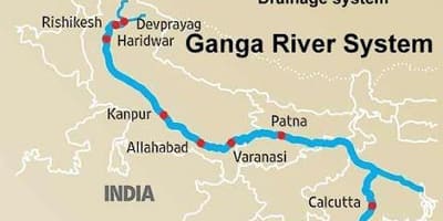 Rzeka Ganges na mapie Indii